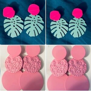 Pink and Green Statement Earrings